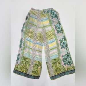 One Season Australia Boho Patchwork Style Pants Sz L Lightweight Wide Leg Beach